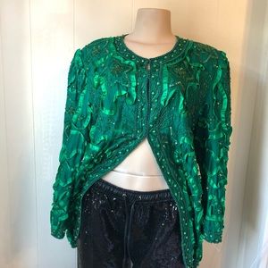 Vintage Green Beaded Blazer